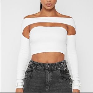 RIBBED OFF SHOULDER TOP - OFF-WHITE